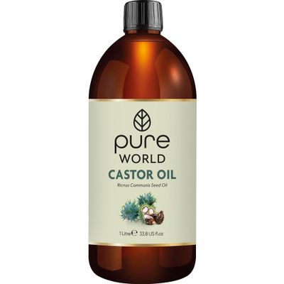Pure World Castor Oil 1000ml (33.8oz). Cold Pressed 100 Pure and Natural Hexane Free For Eyebrows, Nails, Beard, Hair, Eyelash Growth Cruelty-Free