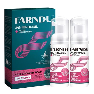 Farndu 3 Minoxidil Foam for Women with Biotin Niacinamide - Powerful Hair Growth Treatment for Thicker, Fuller, and Healthier Hair, 2 Pack of 60 ml 2.11 oz