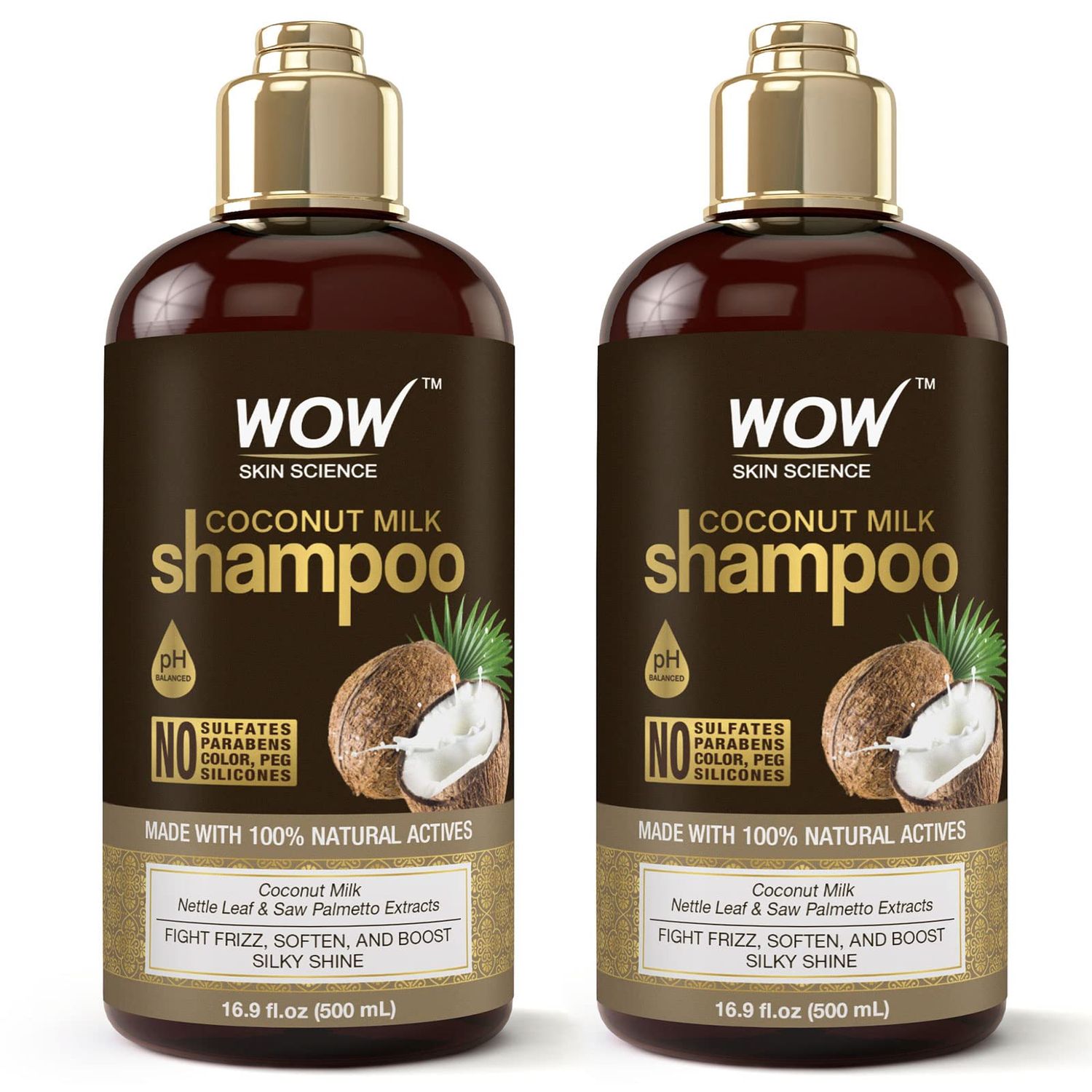 WOW Skin Science Natural Coconut Milk Shampoo For Hair Growth, Curly Wavy Hair, Men Women - Hydrating Shampoo with No Sulfates, No Parabens (16.9 Fl Oz (Pack of 2))