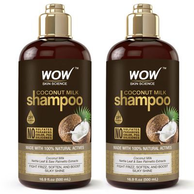WOW Skin Science Natural Coconut Milk Shampoo For Hair Growth, Curly Wavy Hair, Men Women - Hydrating Shampoo with No Sulfates, No Parabens (16.9 Fl Oz (Pack of 2))
