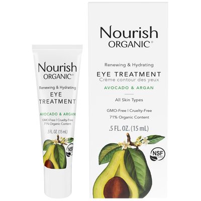 Nourish Organic Eye Treatment, Avocado Argan - Renewing Hydrating Under Eye Brightener with Vitamin C Washable Cotton Round