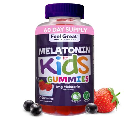 Feel Great Kids Melatonin Gummy Strawberry Flavored Melatonin Gummies Kids 1 MG of Melatonin Sleep Aid for Kids Vegan Gummies 60 Day Supply