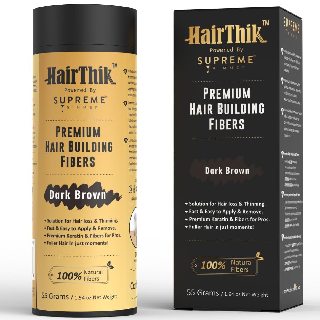 HairThik Hair Building Fibers - Instantly Fill in Fine or Thinning Hair for Thicker, Fuller-Looking Hair for Men Women - Hair Thinning Balding Solution 55 Grams (Dark Brown)