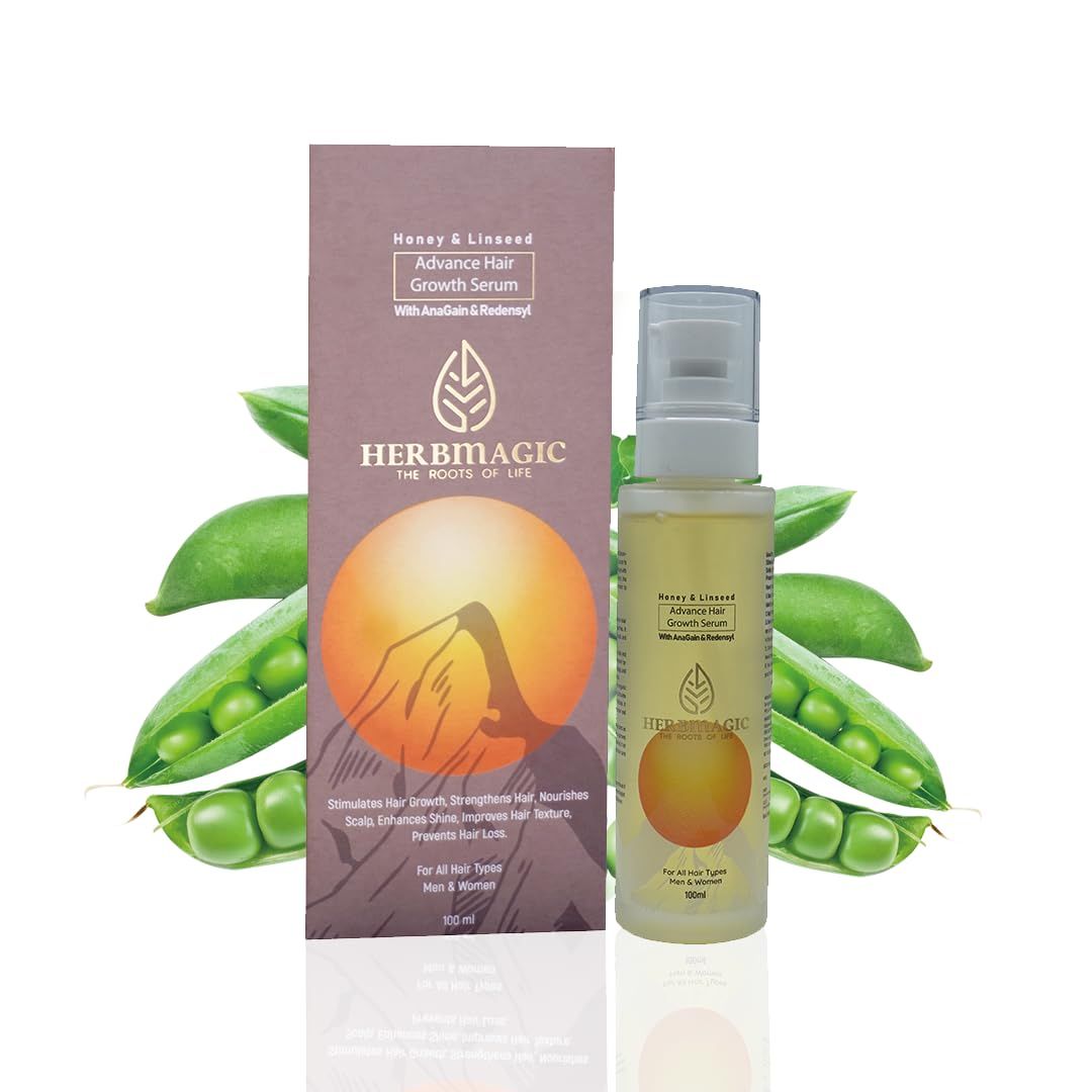 HERBMAGIC Natural Advanced Hair Growth Serum - Redensyl, Anagain Linseed Stimulates Hair Growth, Increase Hair Density, Anti Hairfall Ayurvedic Hair Growth Serum For Men, Women 100ml Yellow