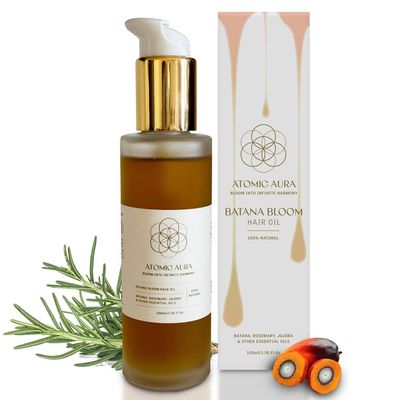Atomic Aura Batana Hair Oil for Hair - Batana, Rosemary, Jojoba, Argan, Castor, Bhringraj, Amla, Moringa - 100 Natural Organic, Cruelty-Free, SLS-Free (100ml)