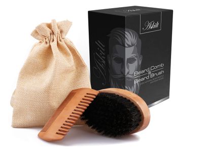 Beard Comb Beard Brush Set Natural Boar Bristle Brush and Dual Action Pear Wood Comb to Spread Balm or Oil for Growth - Softness Exfoliates Skin Helps Softening and Conditioning