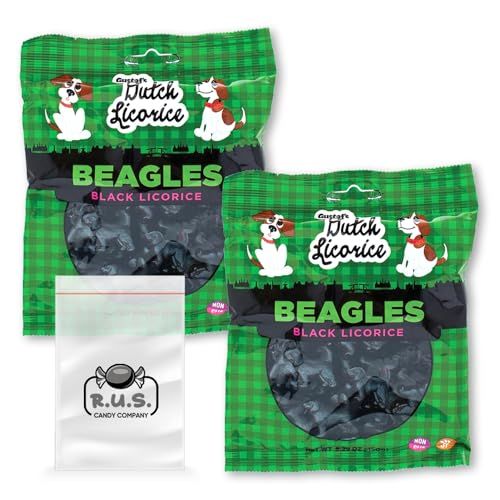Gustaf&#39;s Dutch Licorice Beagle Black Licorice, 2 Pack - 5.29 oz Each Authentic Dutch Candy Imported Licorice Delights comes with RUS Candy Company travel size bags (Beagles)
