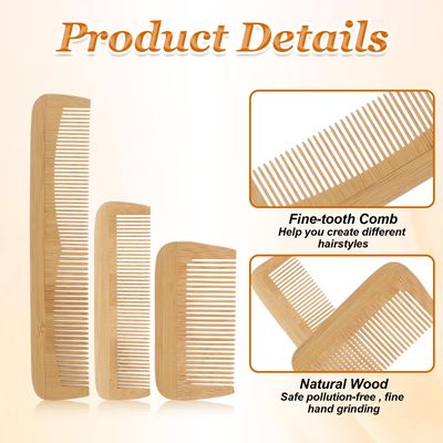 3 Pcs Bamboo Comb Set, Wooden Combs Fine Tooth Combs Anti-Static Wood Hair Combs for Women Men, Wood Comb for Straight, Curly, Wavy, Long Hair, Beard