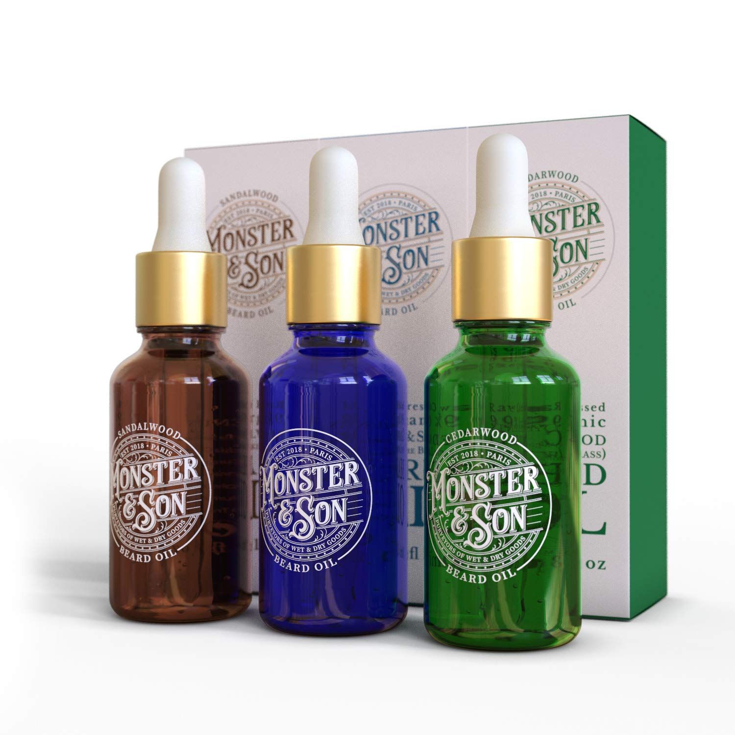MonsterSon Cold Pressed Beard Oil Variety Pack x3 - Helps to Hydrate, Style and Promote New Hair Growth - Rich in Vitamins Minerals - Jojoba, Argan Meadowfoam Oils - Ideal Gift for Bearded Men