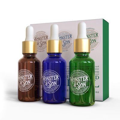 MonsterSon Cold Pressed Beard Oil Variety Pack x3 - Helps to Hydrate, Style and Promote New Hair Growth - Rich in Vitamins Minerals - Jojoba, Argan Meadowfoam Oils - Ideal Gift for Bearded Men