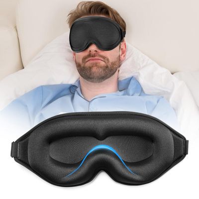AMAZKER Sleep Eye Mask for Men Women 3D Contoured Cup, Concave Molded, Block Out Light, Molded Soft Comfort Eye Shade with Adjustable Strap (L-Black, 1 Count (Pack of 1))