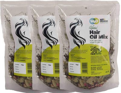 Herbal Hair Oil Mix of 21 Herbs for Thick Long Hair Growth 150 grams(3 Pack), Hairfall, Hair Repair, Scalp Care, Haircare Both for Men Women - Way4Organic