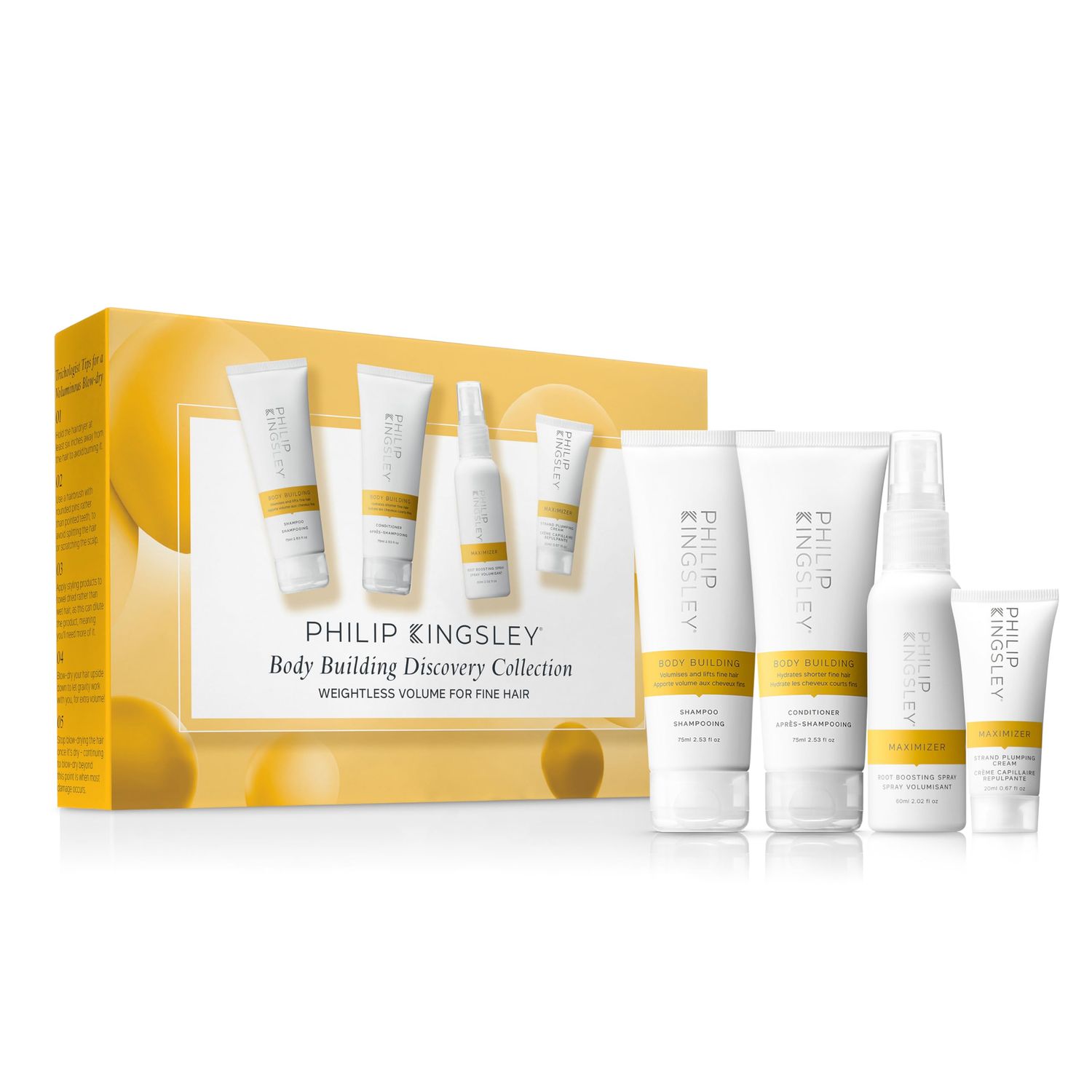 Philip Kingsley Body Building Volumizing Collection Includes Shampoo, Conditioner, Root Boosting Volumizer Spray and Hair Plumping Volume Cream Lifts Fine, Limp, Flat, Flyaway Hair Set Of 4
