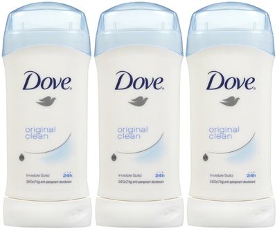 Dove Invisible Solid Deodorant, Original Clean - 2.6 oz - 3 pk