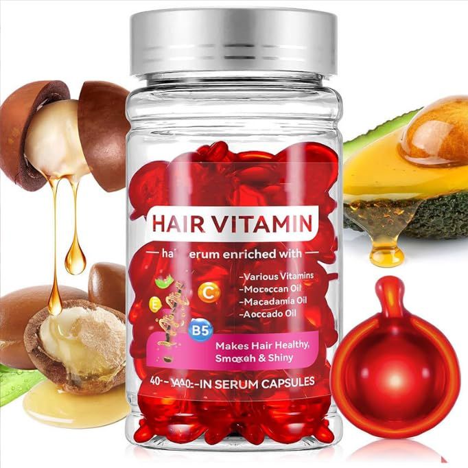 Exprime Hair Vitamin Serum Capsules with Moroccan, Macadamia Avocado Oil - Vitamin A, C, B5 for Healthy, Smooth Shiny Hair - 40 Leave-in Hair Care Capsules for Men and Women