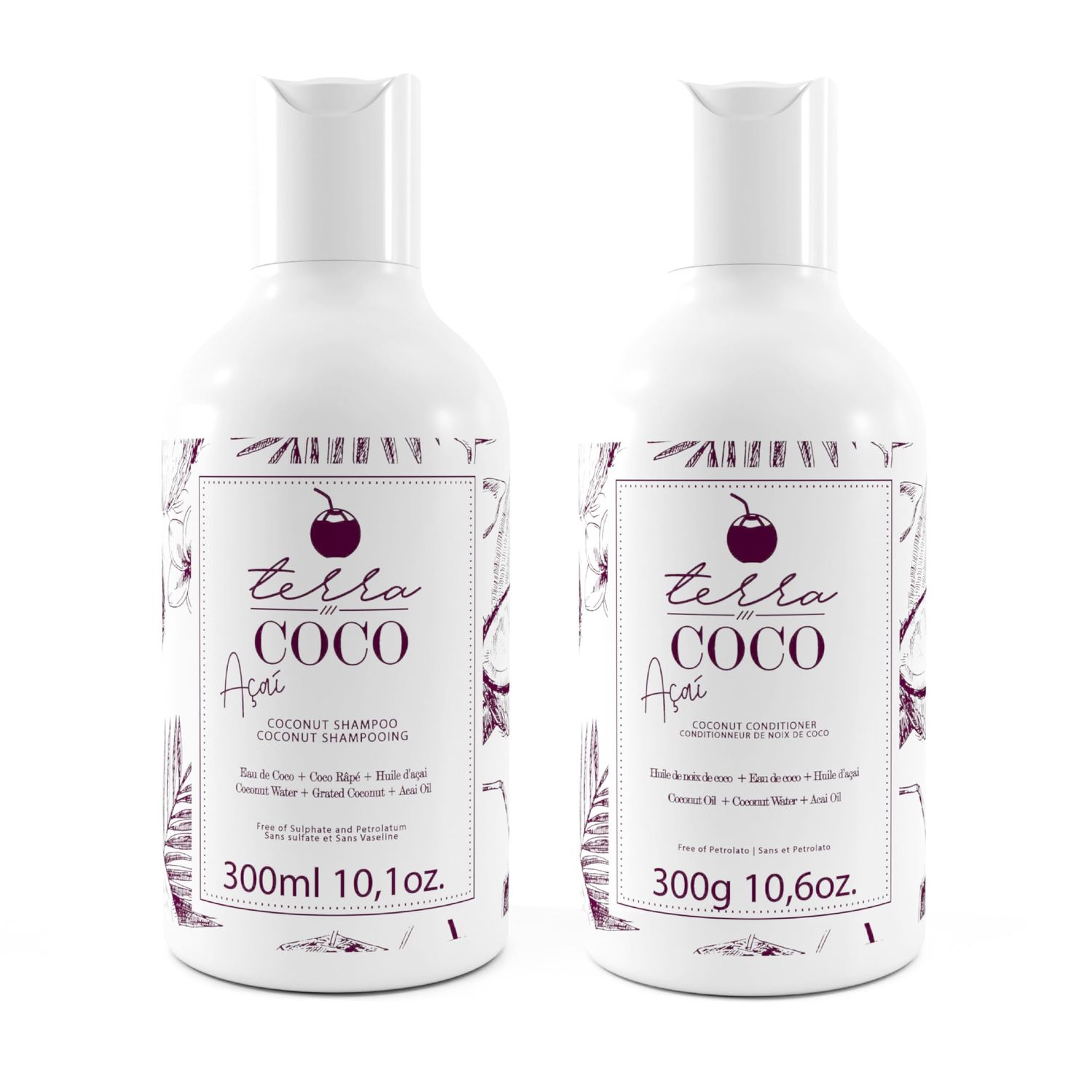 YBERA PARIS Terra Coco Aai Home Care Purple Toning Shampoo Conditioner Vegan Moisturizing and Nourishing Line for Bleached Depigmented Hair