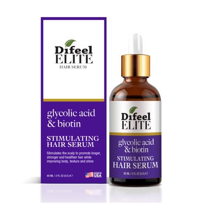 Difeel Elite Glycolic Acid Biotin Stimulating Hair Serum 2 oz. - Hair Growth Serum for Men and Women for Stronger Hair, Deep Scalp Exfoliator