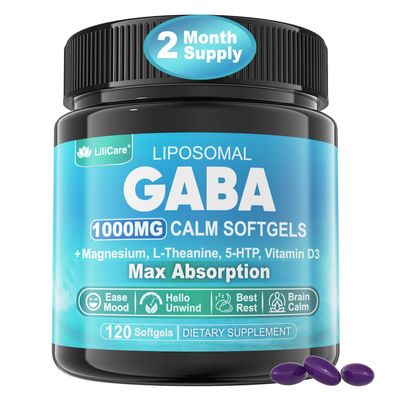LILICARE GABA Supplement - 1000 mg Liposomal Form for Optimal Absorption,GABA with L-Theanine, Magnesium Glycinate, 5HTP, Vitamin D3 for Brain Calm, Mood, Zzz Better - Melatonin-Free 120 Softgels.