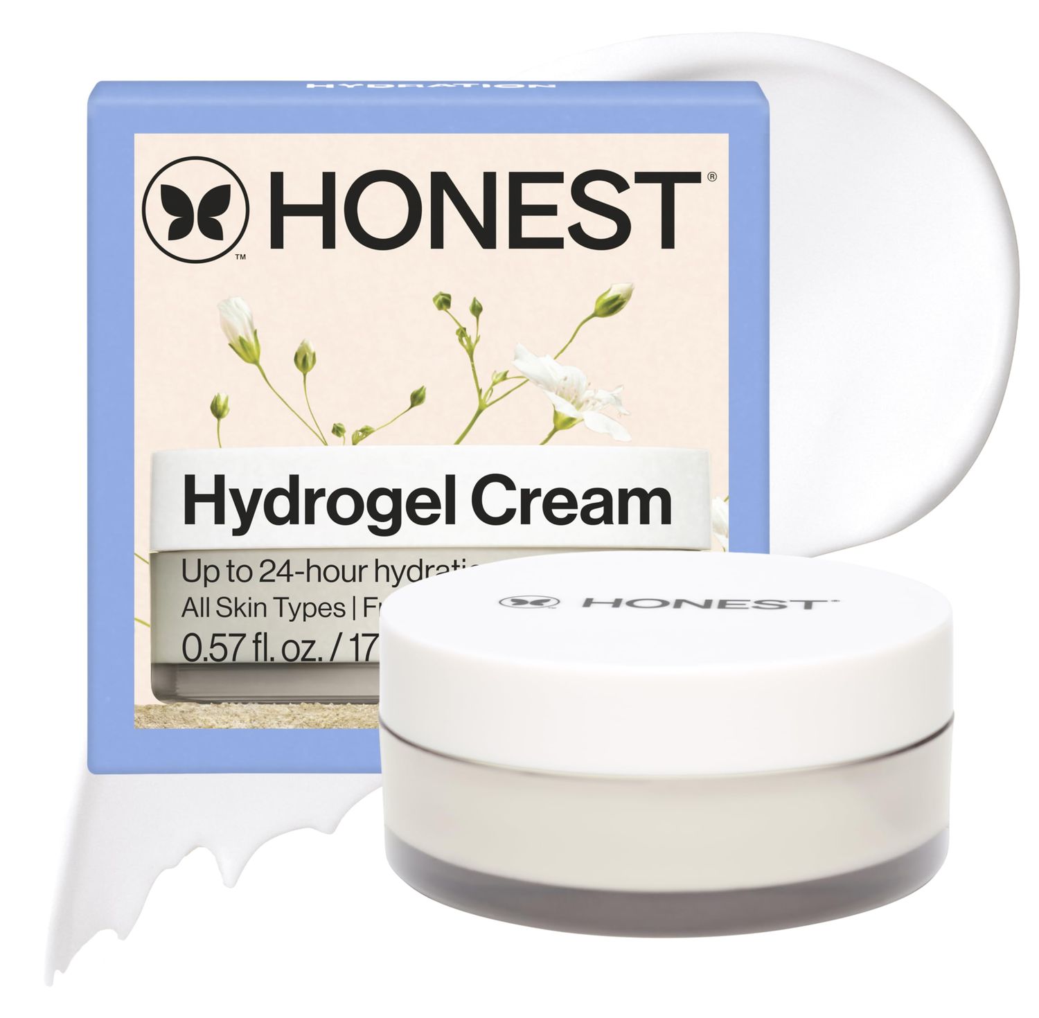 Honest Beauty Mini Hydrogel Cream with Hyaluronic Acid Lightweight, Moisturizing Water Cream Gentle for Sensitive Skin, Fragrance Free, Vegan Travel Size, .57 fl oz
