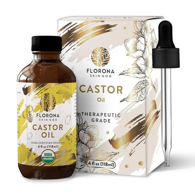 FLORONA Castor Oil 4 fl oz for Hair, Lashes Brows 100 Pure Cold-Pressed USDA Certified Organic to Strengthen, Moisturize Condition