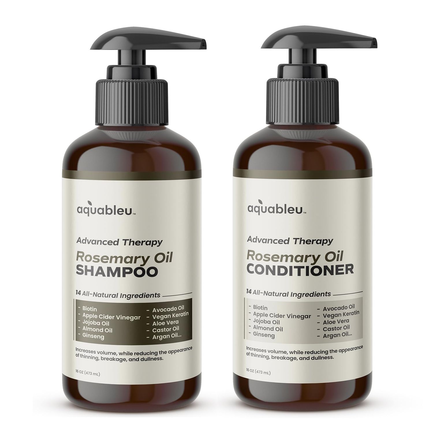 Rosemary Oil Shampoo Conditioner Set with Advance Therapy Anti-Thinning - Infused with 14 All-Natural Ingredients for Volume, Strength, Thickness, and Dullness Reduction (16oz)
