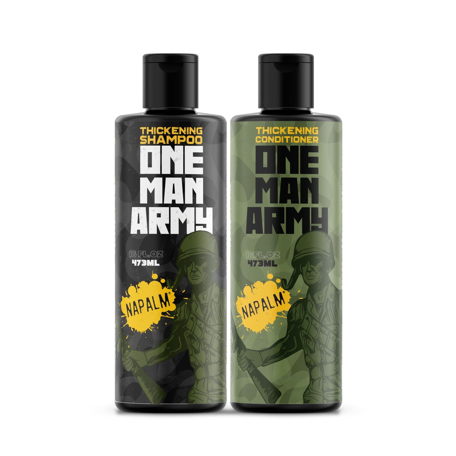 ONE MAN ARMY Men&#39;s Napalm Shampoo and Conditioner Set for Fuller, Thicker Looking Hair, Volumizing Product for Fine, Thinning Hair, Gift for Him, American Made, 16oz 2 Pack