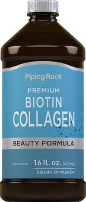Piping Rock Liquid Collagen and Biotin 16 fl oz Premium Beauty Formula Supplement Type 1 and 3 Berry Flavor Non-GMO and Gluten Free