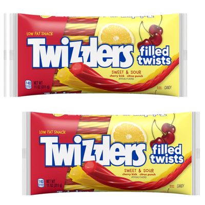 Sweet Sour Flavored Filled Twists, 11 Ounce Bag (2 Pack), Licorice Candy, Cherry Citrus Flavors, The Hampton Candy Company