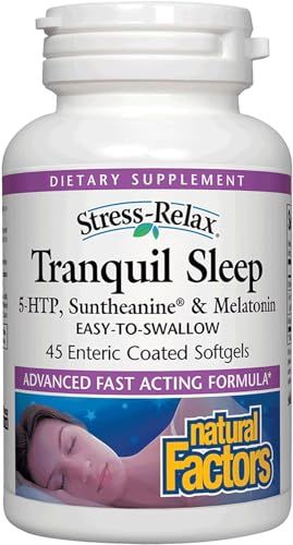 Stress-Relax Tranquil Sleep by Natural Factors, Sleep Aid with Suntheanine L-Theanine, 5-HTP, Melatonin, 45 Softgels