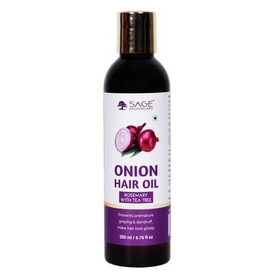 Sage Apothecary 100 Natural Hair Oil Fusion: Onion, Rosemary, Tea Tree Black Seed Blend for Long, Lustrous Shine Silicon, Paraben Mineral-Free - 200 ml