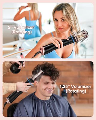 Terviiix 4-in-1 Hot Air Rotating Blow Dryer Brush Kit - 1000W with Rotatable Round Brushes (2 Sizes), Oval Volumizer, and Diffuser - Ideal for Curly Hair, with Arthritis-Friendly Big Buttons, Black