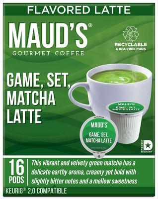 Maud&#39;s Matcha Latte Pods, 16 ct, Recyclable Single Serve Tea Pods - Compatible with Keurig K Cups Maker