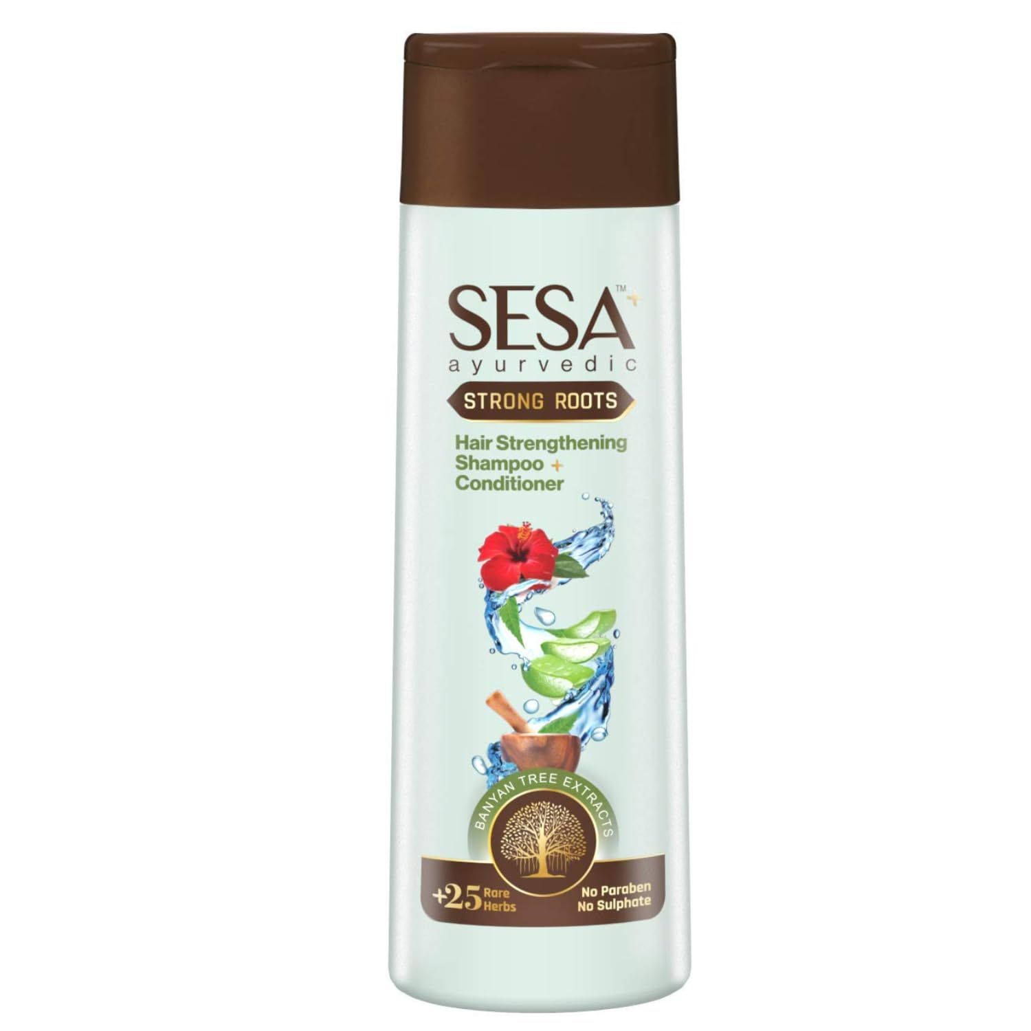 SESA Ayurvedic Strong Roots Hair Shampoo And Conditioner 200Ml Strengthening Roots Nourishes Scalp Paraben Sulphate Free For Men Women, 6.76 oz