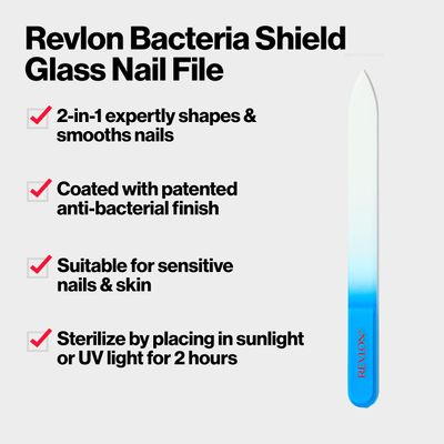Revlon Glass Nail File, Manicure Tool for Shaping Natural Fingernails, Self-Cleaning with Bacteria Shield Technology, 1 Count