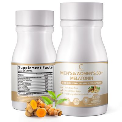 GPGP GreenPeople Elderly Melatonin 6mg Capsules with Turmeric L-Theanine, Sleep Support for Women Men 50 and Over