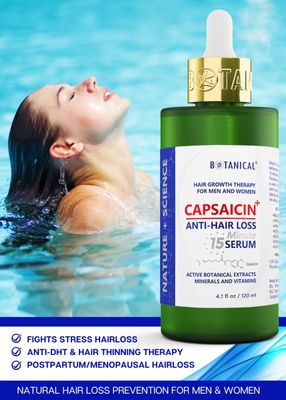 Botanical Hair Growth Therapy Capsaicin Anti Hair Loss Pre-Shampoo Treatment With Caffeine Biotin for Hair Thinning Prevention Natural Oil-Free Hair Regrowth Tonic For Men Women 4.1 Fl Oz