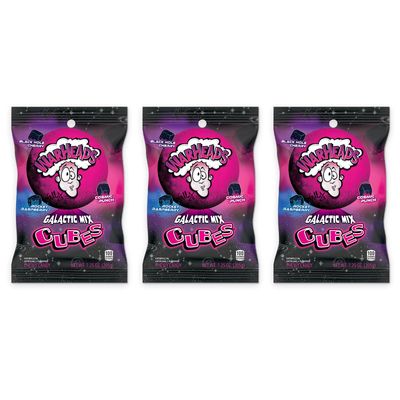 WARHEADS Galactic Mix Cubes - Sour Sweet Fruity Chewy Candy - Black Hole Cherry, Rocket Raspberry Cosmic Punch Flavors - 7.25 oz. Bags - 3 Pack