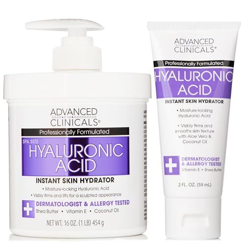 Advanced Clinicals Hyaluronic Acid Moisturizer Body Cream WVitamin E Hydrating Cream Body Lotion For Women Men To Help Improve Look of Wrinkles, Dry Skin, Crepey Looking Skin, WTravel Size