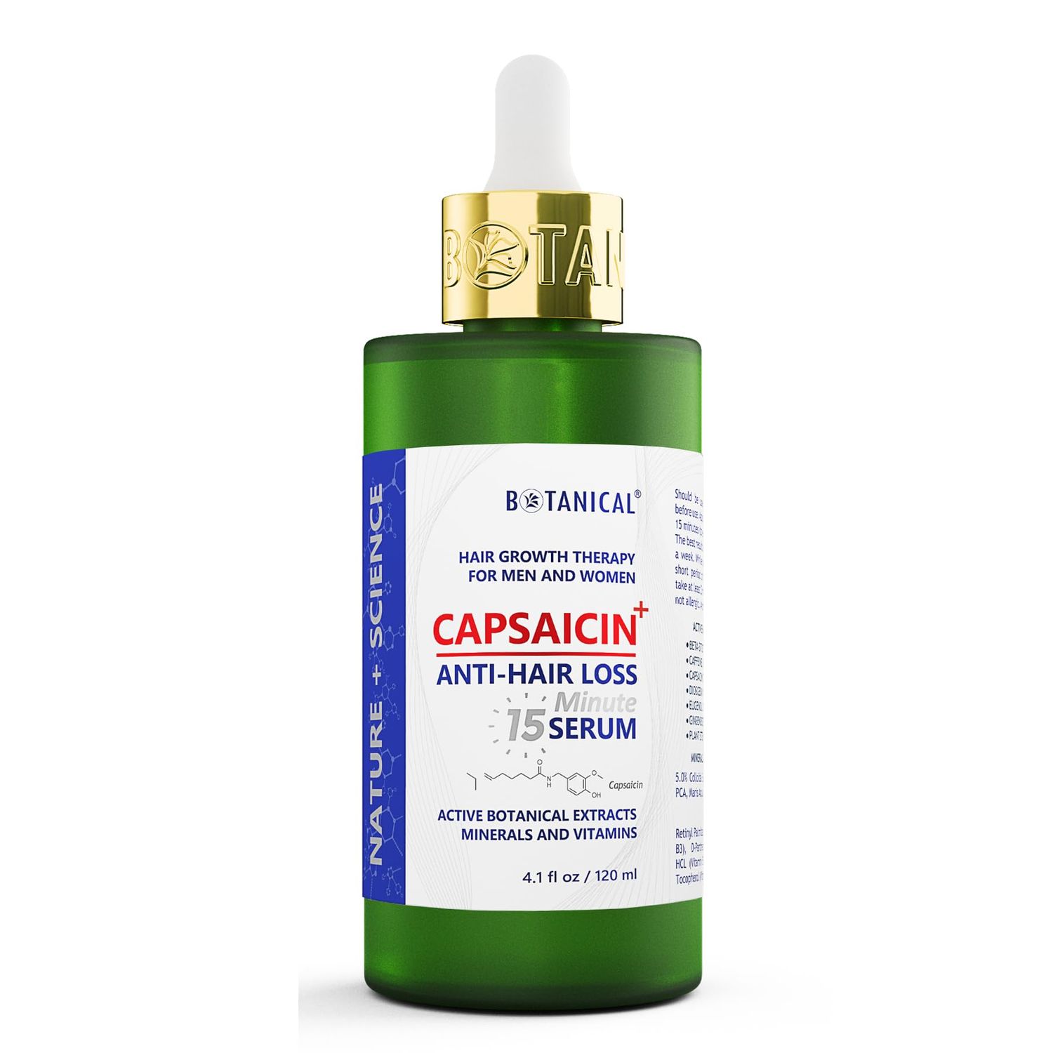 Botanical Hair Growth Therapy Capsaicin Anti Hair Loss Pre-Shampoo Treatment With Caffeine Biotin for Hair Thinning Prevention Natural Oil-Free Hair Regrowth Tonic For Men Women 4.1 Fl Oz