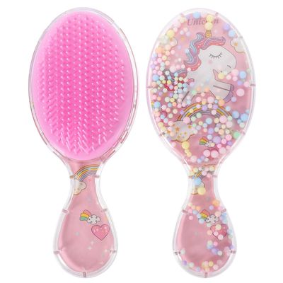 FRCOLOR 2pcs Pink Unicorn Detangler Brush - Cute Travel WetDry Hair Brush for Curly, Thick, Toddler and Girls&#39; Hair