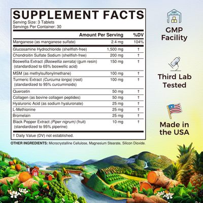 Vitalitown Glucosamine Chondroitin MSM Triple Action Supplement Turmeric, Collagen, Boswellia, Hyaluronic Acid 12 Ingredients for Flexibility Mobility 240 Tablets, No Shellfish