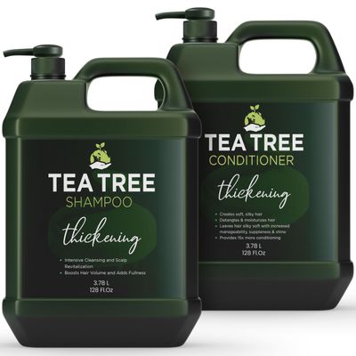 Tea Tree Shampoo and Conditioner Set Thickening Formula Thinning Hair Loss Treatment for Men Women Soothes Itchy Scalp Dandruff Sulfate Paraben Free (2 Gallons Pump Dispenser)