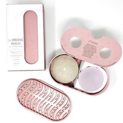 BOTTLE NONE be STRONG Travel Set Includes Shampoo and Conditioner Bars for Fine or Damaged Hair with Travel Soap Dish Subtle Volume New Growth PH BalancedSalon GradeNatural 50 Washes