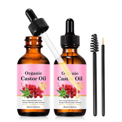 Castor Oil Organic Cold Pressed Unrefined Glass Bottle - Boost Hair Growth for Thicker, Fuller Hair, Lashes Eyebrows, Deep Hydration for Healthy Hair Skin Care, 2 Fl Oz