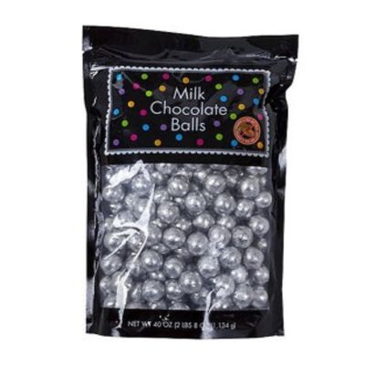 Albert&#39;s Candy Milk Chocolate Foiled Balls, 40 oz Bag, Party and Wedding Candy, Peanut-Free Tree Nut-Free (Full Size, Silver)