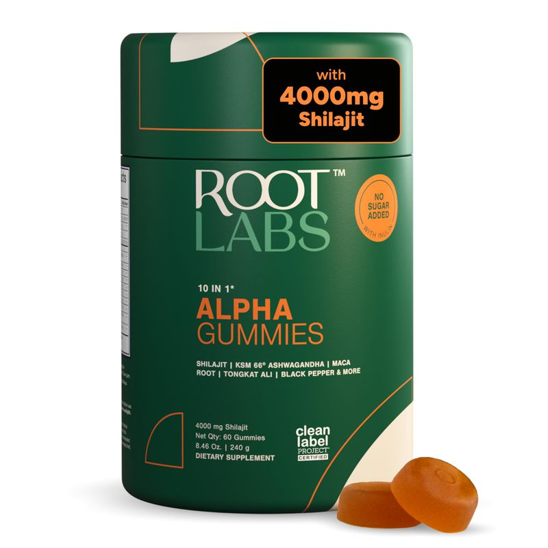 Root Labs10-1 Alpha Gummies 4000 mg Shilajit I KSM 66 Ashwagandha Maca Root Tongkat Ali No Added Sugar GMO Free I Vegan I Clean Lab Project Certified I 60 Gummies
