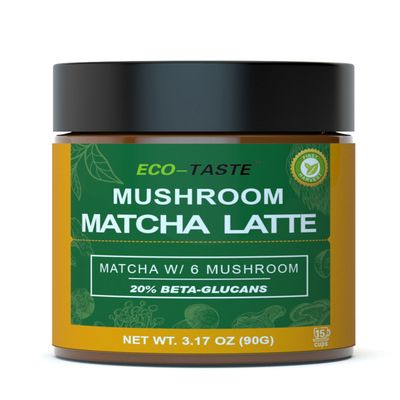 ECO-TASTE Mushroom Matcha, 6 Super Mushrooms with 20 Beta-Glucan, Ceremonial Grade Matcha Latte Powder, 3.17oz