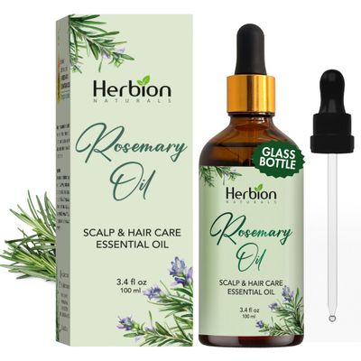 HERBION Naturals Rosemary Hair Oil, 3.4 fl Oz: Ultimate Hair Growth Oil, Infused with Essential Oils for Scalp and Hair Care, Hair Growth Serum with Lavender Tea Tree, Glass Bottle (Pack of 1)