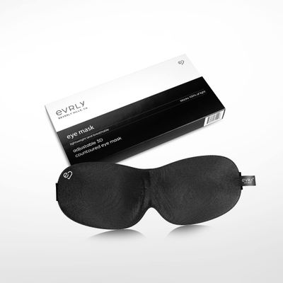 EVRLY Beverly Hills Eye Mask Designed for Eyelash Extensions, 3D Contoured Design, Soft Fabric, Deep Eye Cavities, Form Fitting, Adjustable Headband Strap, No Pressure Sleep Travel Eye Mask (Black)