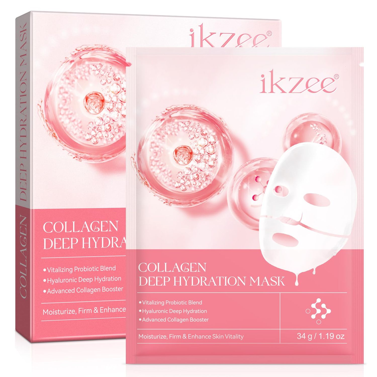 QJCWXIAOX Collagen Face Mask, Collagen Deep Hydration Mask, Rich In Hyaluronic Acid, Collagen, Vitamin E, Rose Extract, Moisturize, Firm Enhance Skin Vitality Face Mask, 4PCS